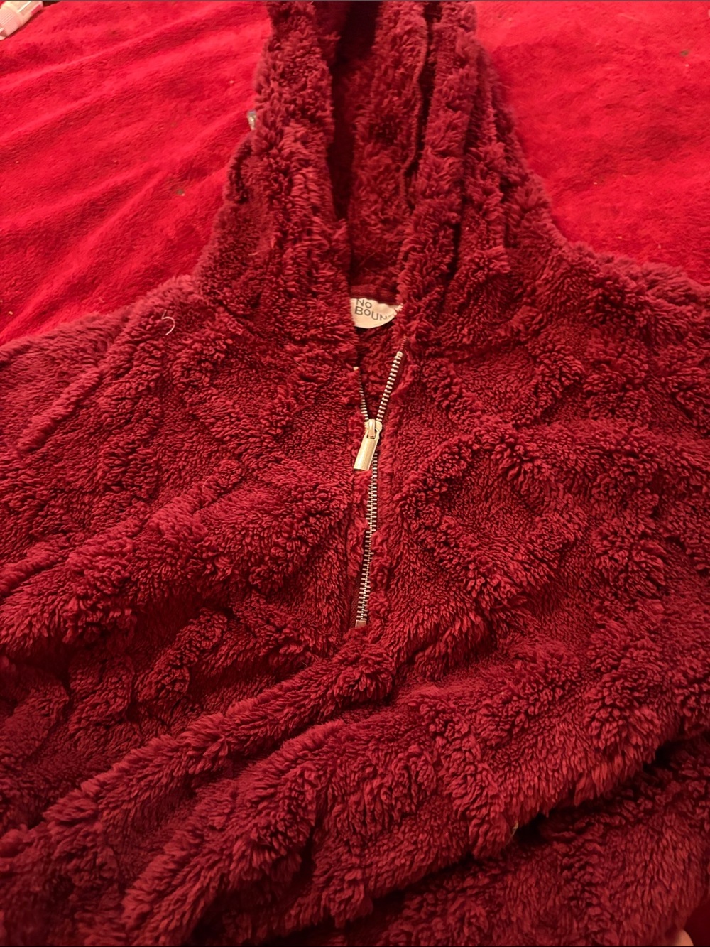 No Boundaries Teddy Fleece Jacket in Red Size Small